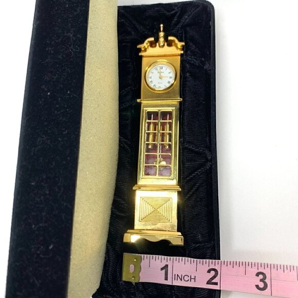 Vintage Bey-Berk Miniature Grandfather's Clock Gold Tone Battery Operated 5” - Picture 14 of 15